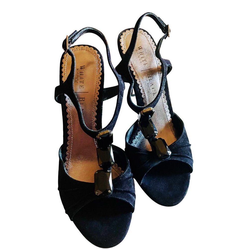 Elegant WHBM White House Black Market Black Crystal Jeweled Sandals NWOT 8.5M - Picture 4 of 13